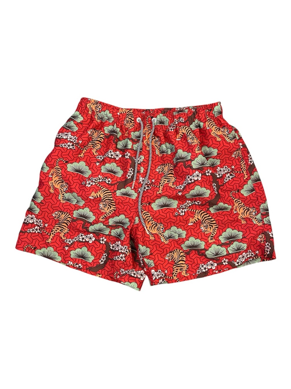 Boardies® Tora Premium Swim Short Red Tropical Tiger Print Size Medium